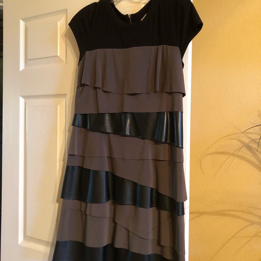 Layered knit and faux leather dress